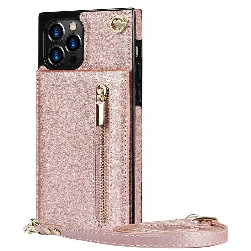 Luxury Crossbody Lanyard Leather Card Holder Wallet Case For iPhone 11 12  Pro Max mini