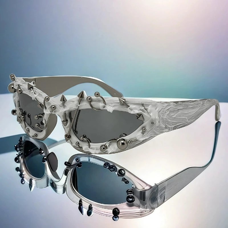 Futuristic Studded Wraparound Shield Sunglasses - Smoke Amazon.com: Incredible Bargains The Savage, Futuristic  main image 4