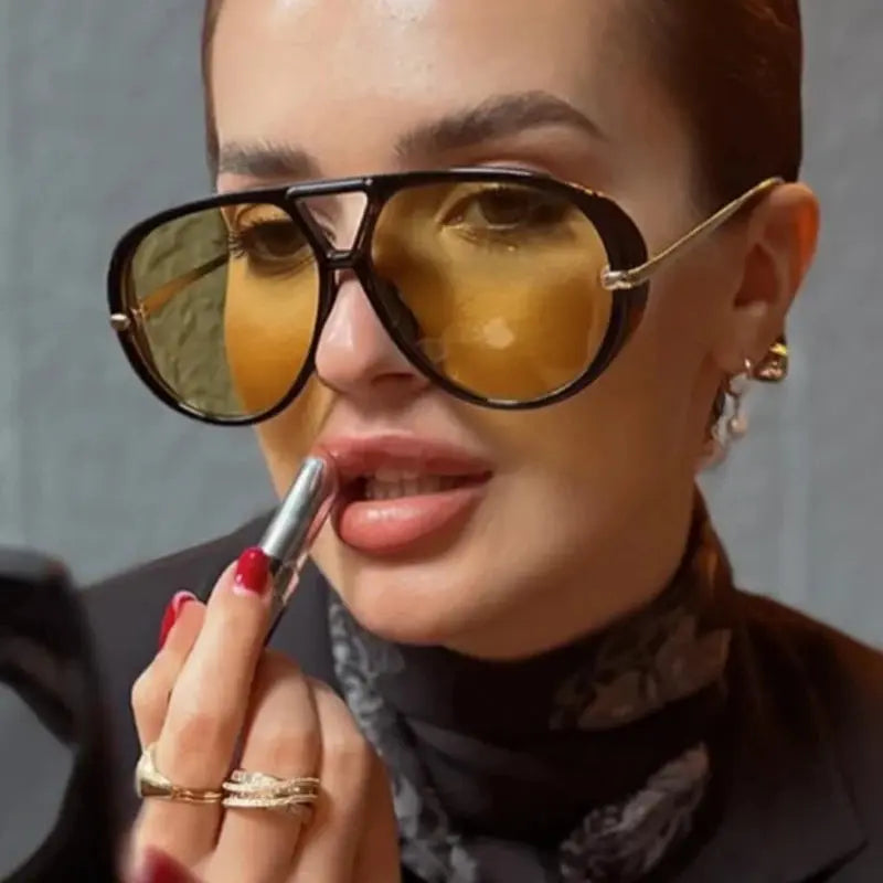 Gold Double Bridge Aviator Sunglasses | Black, Timeless  display picture 3