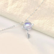 Key Necklace With Crystals Andromeda - Planet Shaped Moonstone Sterling Silver Necklace - Key Necklace With Crystals Wicked Tender