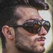 Aviator Sunglasses with Leather Side Shields - Oversized Black Aviator Sunglasses White Aviator Sunglasses Round Retro Steampunk Sunglasses Vintage Oval Sunglasses Mens Vintage Round Sunglasses Wicked Tender