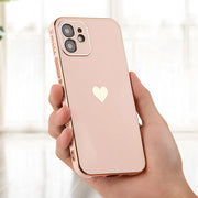 Black Phone Case with Gold Heart - Gold Electroplated Phone Case, Red, Dark Green Shiny Phone Case With Heart for iPhone 11, 12, 13, 14, Pro, Pro Max, Plus, SE Wicked Tender