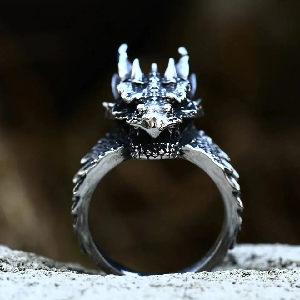 Draconic Embrace - Adjustable Dragon Ring Large Silver Plated Gothic –  Wicked Tender