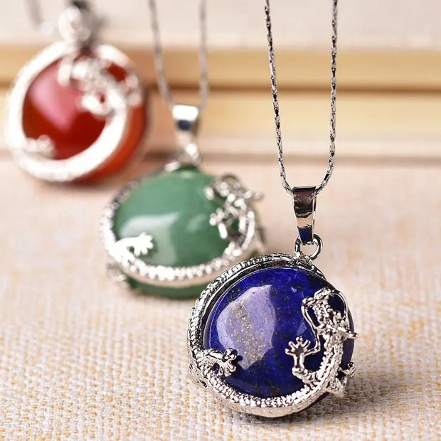 Dragon Cirque Gemstone Pendant Necklace - Inlay Amethyst, Opal, Rose Quartz & More Wicked Tender
