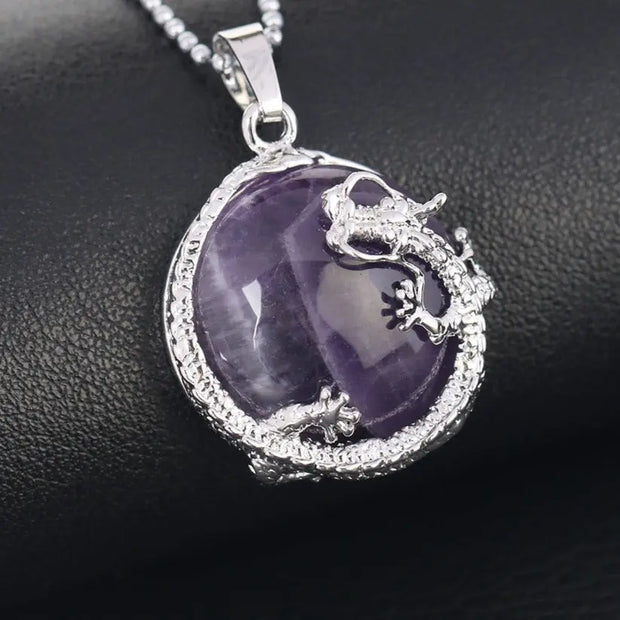 Dragon Crystal Necklace Dragon Disc Gemstone Pendant Necklace - Dragon Crystal Necklace Wicked Tender