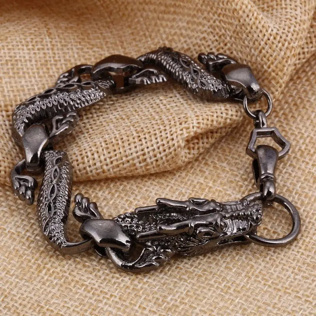 Dragon's Story - Coiling Chinese Dragon Bracelet with Dragon Head Metal Dragon Art Horned Dragon Art Handmade Bracelet Mens Dragon Bracelet Wicked Tender