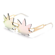 High Leaf - Women's Unique Medium Frame Rimless Maple Leaf -Shaped Fashion Sunglasses, Clear Gradient Neon Coloured Lens Wicked Tender
