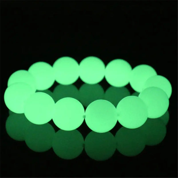 Huge Glow in the Dark Bead Bracelets - Blue or Green Natural Fluorite Stone Sphere Bracelet for any Wrist Size Wicked Tender