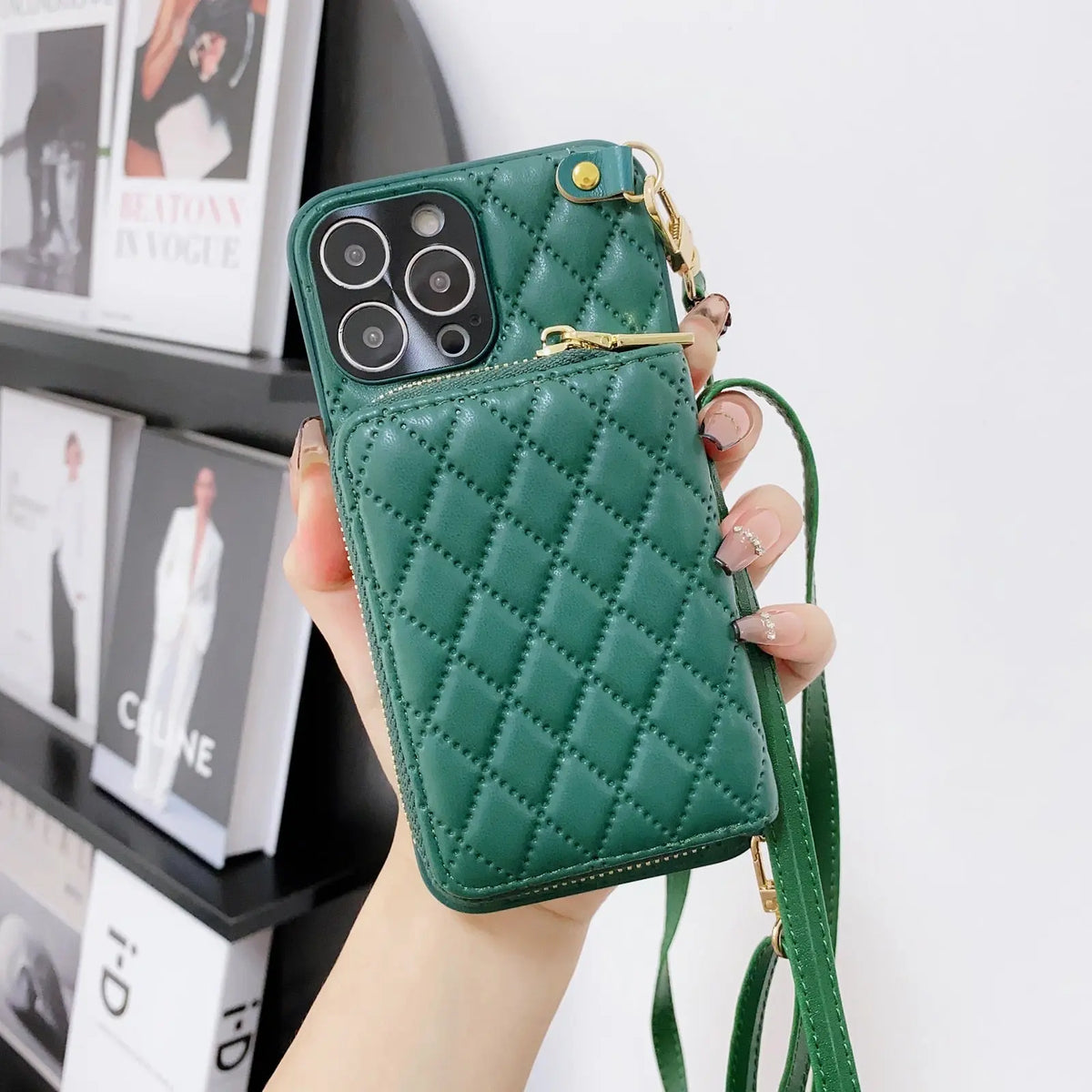 Luxury Designer Wallet Case Compatible with iPhone 14 Pro Max,Case with  Crossbody Strap for Women Girls, Zipper Leather Card Holder Cover  Protective