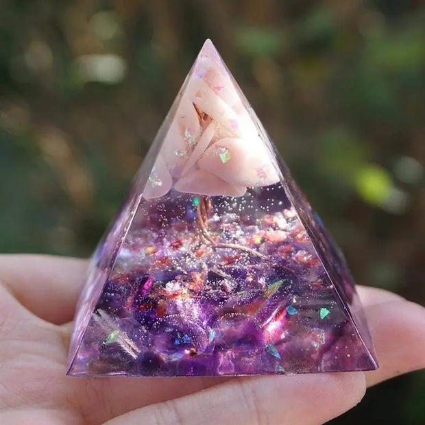 Tree of Life Orgone Pyramid - Crystal Gemstone Decoration To Motivate Energy Wicked Tender
