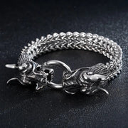 Fafnir & Regin - Viking Dragon Bracelet, Stainless Steel Bracelets for Men, Silver Viking Bracelet, Mens Gothic Bracelet, Twin Dragon Bracelet Wicked Tender
