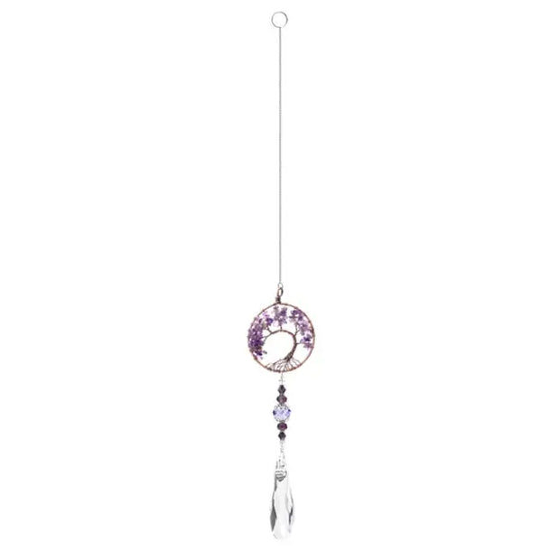 35cm Tree of Life Crystal Droplet Sun Dreamcatcher - Amethyst Gemstone Beads Wicked Tender