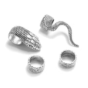 4 Pcs Snake Ring Set - Thick Vintage Metal Boho Midi Rings, Gothic Steampunk Halloween Costume Accessories Wicked Tender
