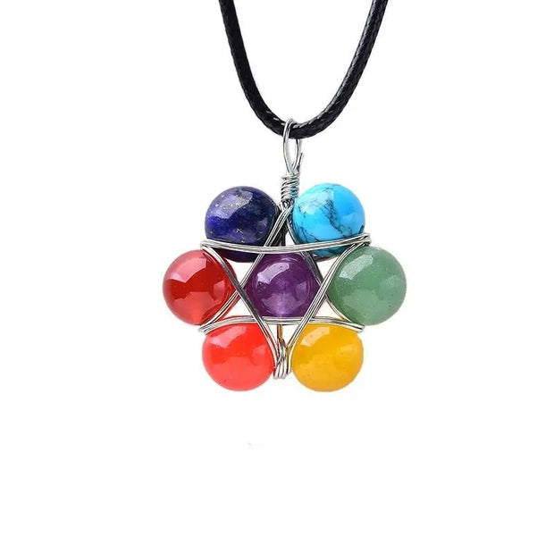 7 Chakra Flower Gemstone Pendant Necklace - Six Pointed Star Necklace Wicked Tender