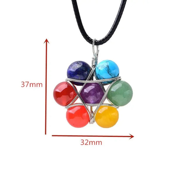 7 Chakra Flower Gemstone Pendant Necklace - Six Pointed Star Necklace Wicked Tender