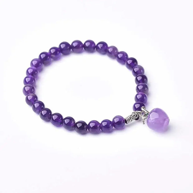 Amethyst Gemstone Polished Bead Pendant Bracelet - Purple Apple Pendant Wicked Tender