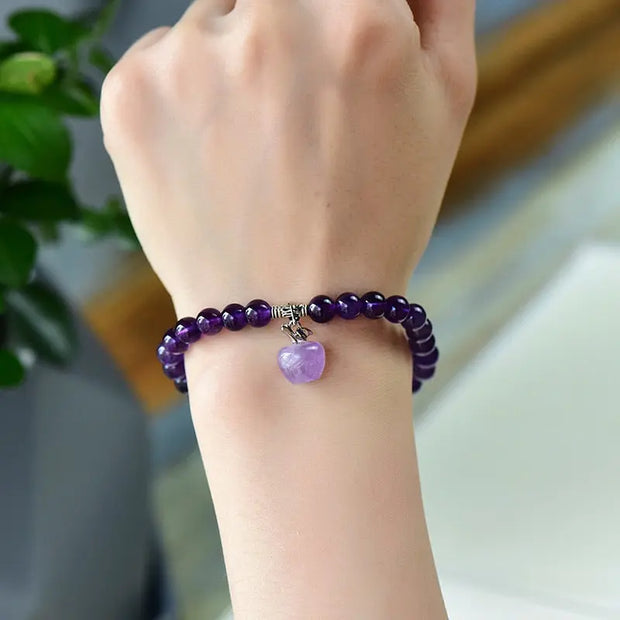 Amethyst Gemstone Polished Bead Pendant Bracelet - Purple Apple Pendant Wicked Tender