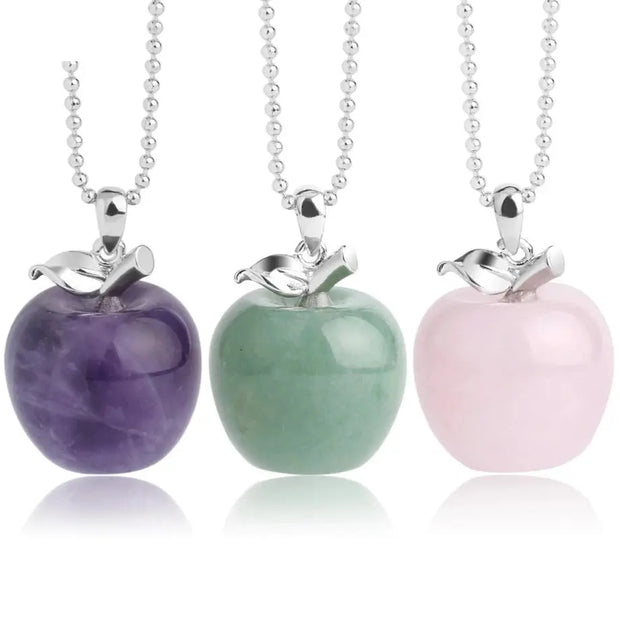 Apple Shaped Droplet Gemstone Pendant Necklace -  Amethyst, Red Jasper, Rose Quartz & More Wicked Tender