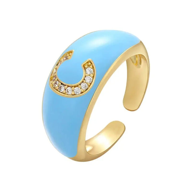 Baby Blue Pastel Initial Letter Ring - Personalized Open Alphabet Ring with Inlaid Zircon Wicked Tender