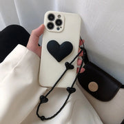 Big 3D Heart Phone Case - Black Phone Case with Pink Heart and Chain Bracelet for iPhone 11, 12, SE, 13, 14, Pro, Pro Max Wicked Tender