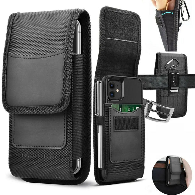 Black Nylon Cell Phone Holster - Universal Tactical Extra Large Heavy Duty Nylon Cell Phone Holster for iPhone, Samsung, Oppo, Redmi, Huawei, Xiaomi, Vivo, Lenovo, LG Wicked Tender