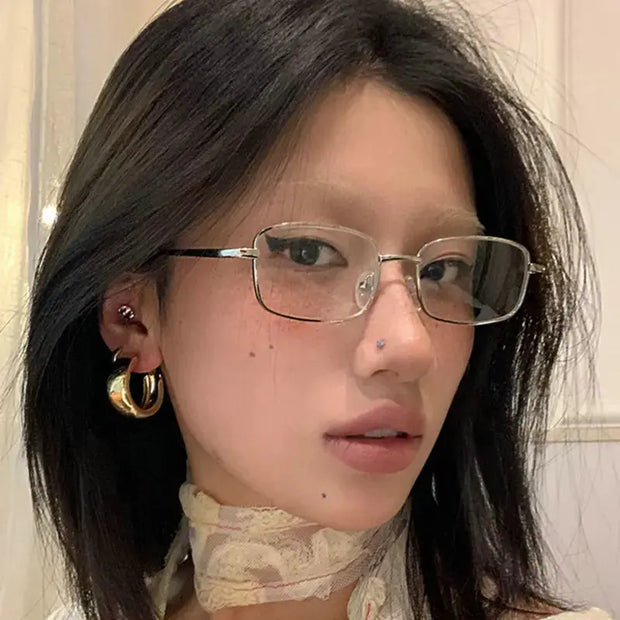 Blue Light Surendra 01 - Japanese Style Harajuku Square Glasses Frame for Women No Makeup Fashion  Y2K Metal Anti-blue Glasses Men Retro Reading Glasses Wicked Tender