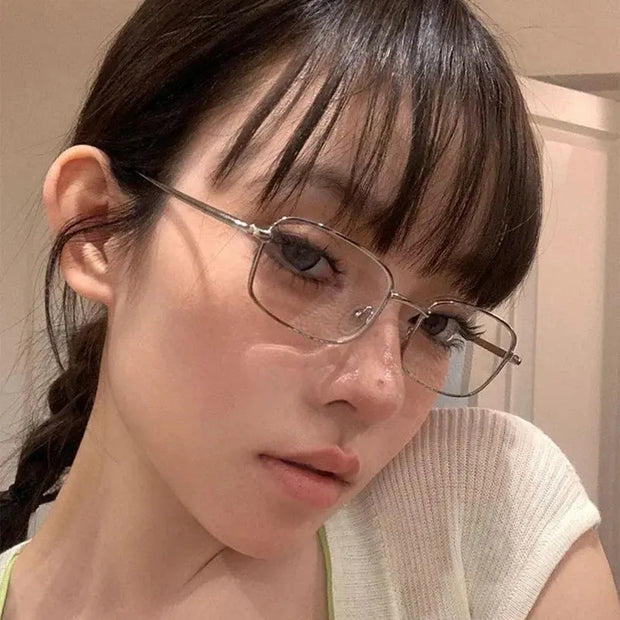 Blue Light Surendra 01 - Japanese Style Harajuku Square Glasses Frame for Women No Makeup Fashion  Y2K Metal Anti-blue Glasses Men Retro Reading Glasses Wicked Tender