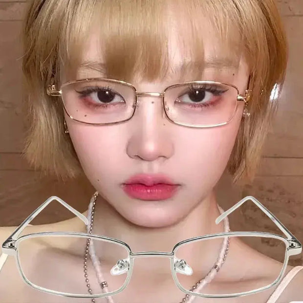 Blue Light Surendra 01 - Japanese Style Harajuku Square Glasses Frame for Women No Makeup Fashion  Y2K Metal Anti-blue Glasses Men Retro Reading Glasses Wicked Tender