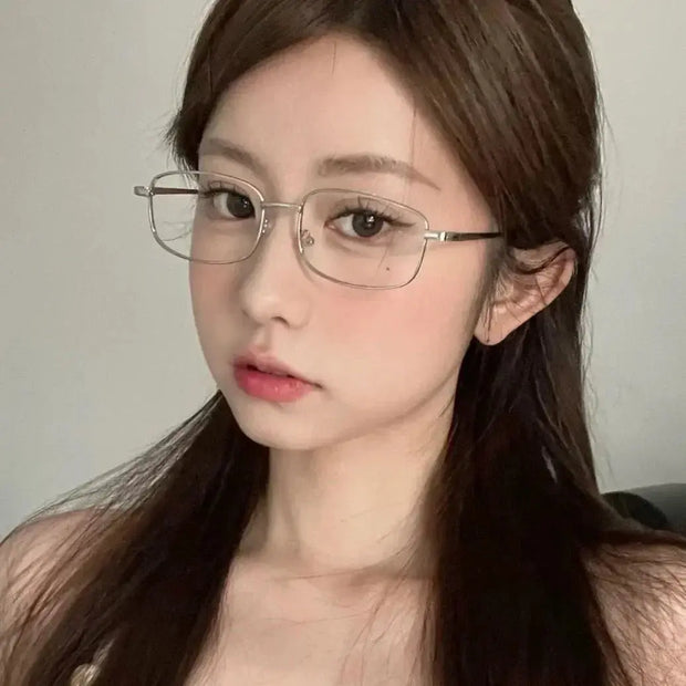 Blue Light Surendra 01 - Japanese Style Harajuku Square Glasses Frame for Women No Makeup Fashion  Y2K Metal Anti-blue Glasses Men Retro Reading Glasses Wicked Tender