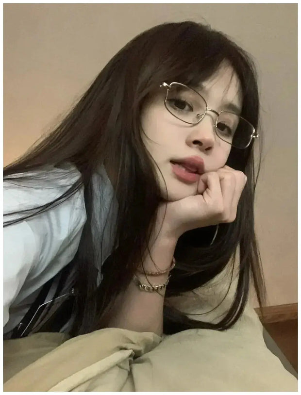 Blue Light Surendra 01 - Japanese Style Harajuku Square Glasses Frame for Women No Makeup Fashion  Y2K Metal Anti-blue Glasses Men Retro Reading Glasses Wicked Tender