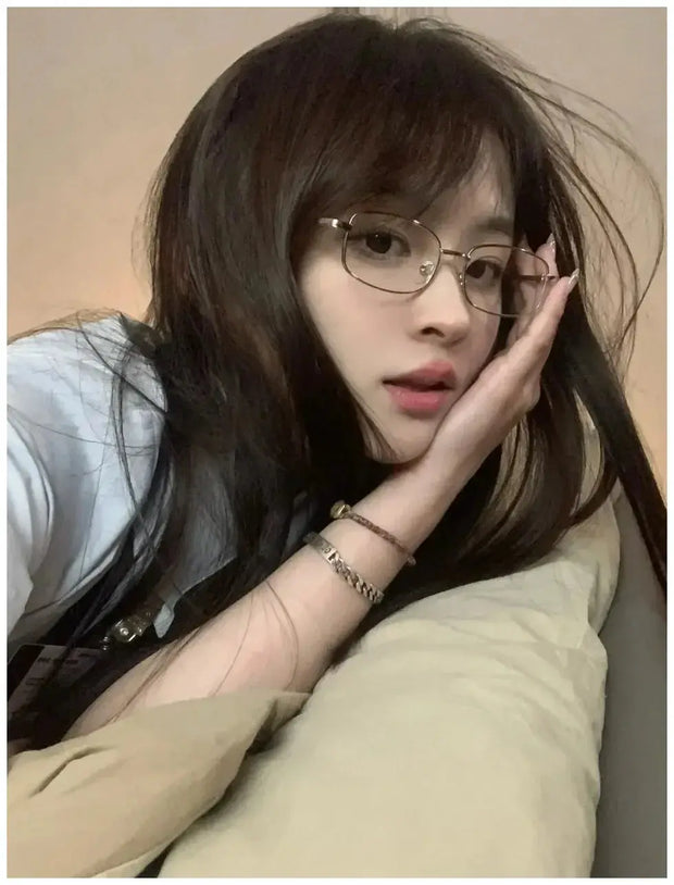 Blue Light Surendra 01 - Japanese Style Harajuku Square Glasses Frame for Women No Makeup Fashion  Y2K Metal Anti-blue Glasses Men Retro Reading Glasses Wicked Tender
