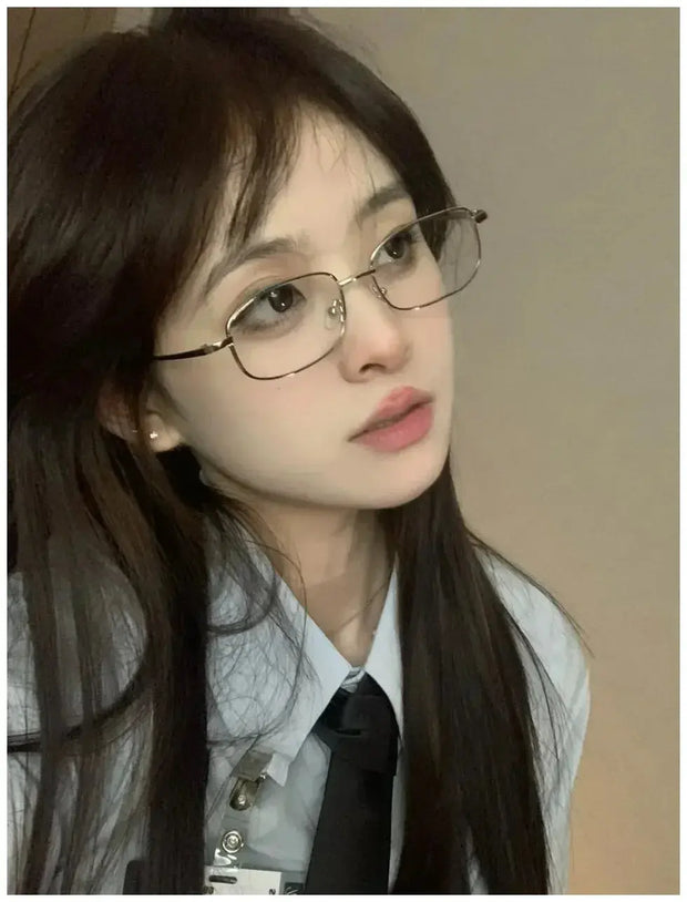 Blue Light Surendra 01 - Japanese Style Harajuku Square Glasses Frame for Women No Makeup Fashion  Y2K Metal Anti-blue Glasses Men Retro Reading Glasses Wicked Tender