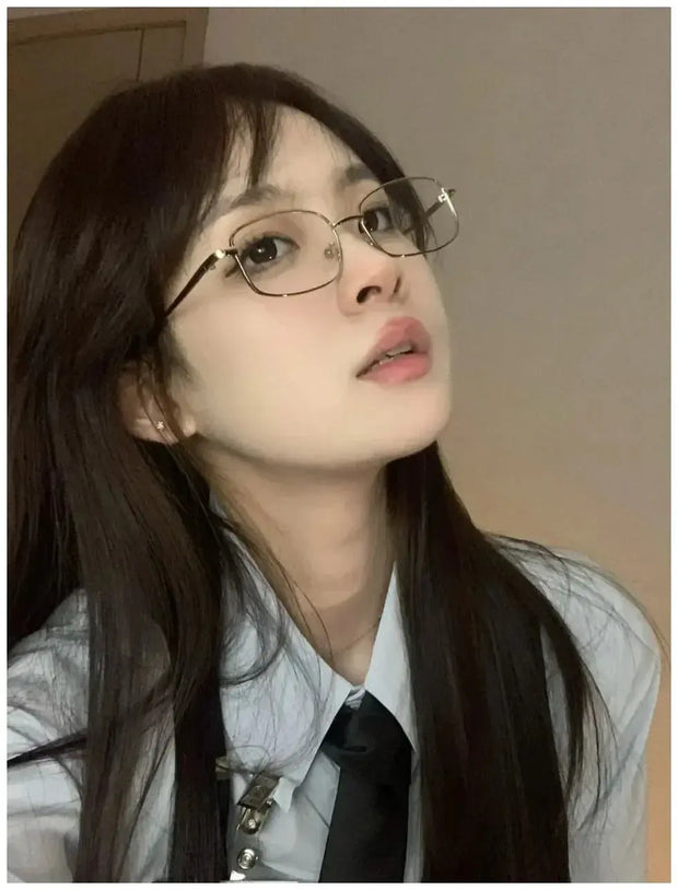 Blue Light Surendra 01 - Japanese Style Harajuku Square Glasses Frame for Women No Makeup Fashion  Y2K Metal Anti-blue Glasses Men Retro Reading Glasses Wicked Tender