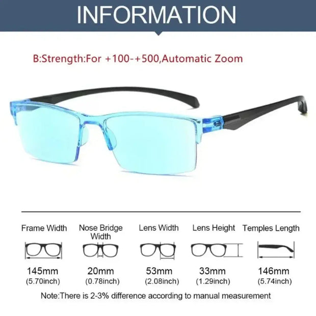Blue Light Surendra 04 - Smart Automatic Zoom Reading Glasses Ultralight Rimless Anti Blue-ray Radiation Protection Optical Blue Light Glasses Unisex Wicked Tender