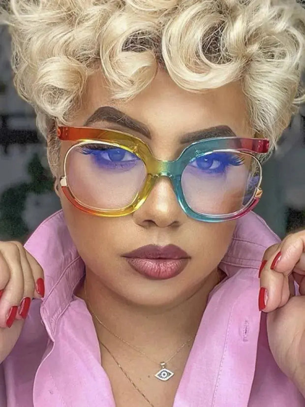 Blue Light Surendra 16 - 2023 Ins Rainbow Frame Fashion Retro Round Anti Blue Light Women Glasses Vintage Oversized Colourful Frame Clear Eyeglasses Wicked Tender