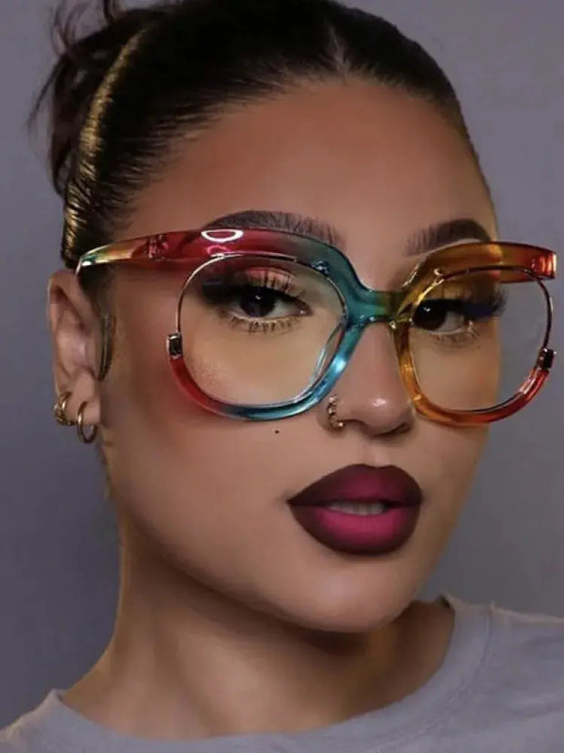 Blue Light Surendra 16 - 2023 Ins Rainbow Frame Fashion Retro Round Anti Blue Light Women Glasses Vintage Oversized Colourful Frame Clear Eyeglasses Wicked Tender