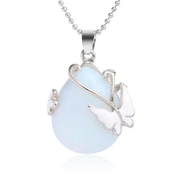 Butterfly Flower Droplet Gemstone Pendant Necklace -  Amethyst, Opal, Rose Quartz & Tiger Eye Wicked Tender