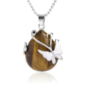 Butterfly Flower Droplet Gemstone Pendant Necklace -  Amethyst, Opal, Rose Quartz & Tiger Eye Wicked Tender