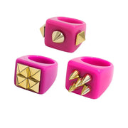 Chunky Candy Ring Sets - 3Pcs Colourful Square Knuckle Rings with Rivets, Studs, Hearts, Flowers Wicked Tender