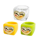 Chunky Candy Ring Sets - 3Pcs Colourful Square Knuckle Rings with Rivets, Studs, Hearts, Flowers Wicked Tender