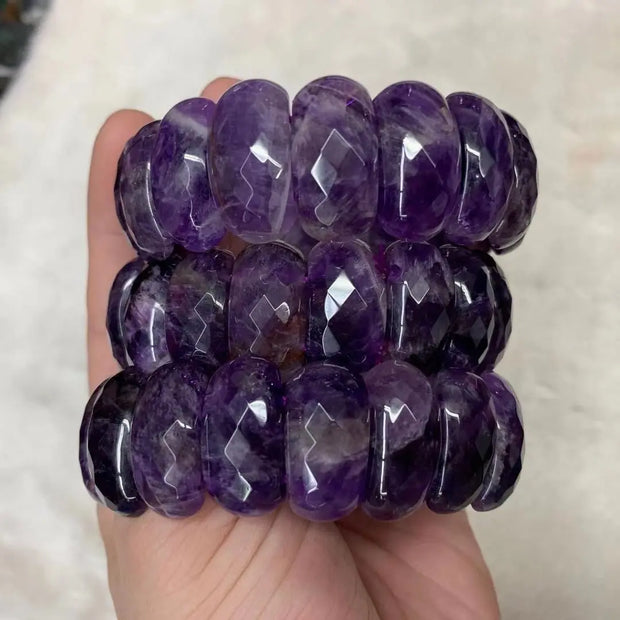 Chunky Polished Amethyst Gemstone Bracelet - Thick Handmade Purple Crystal Bangle Wicked Tender
