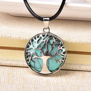 Circle Tree of Life Caged Gemstone Pendant Necklace - Obsidian, Tiger Eye, Malachite & More Wicked Tender