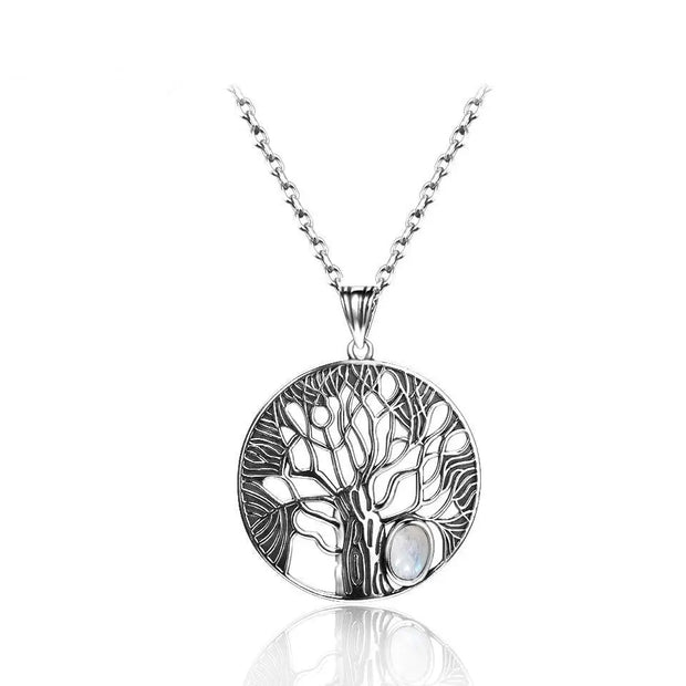 Circle Tree of Life Sterling Silver Moonstone Pendant Necklace Wicked Tender