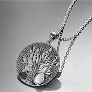 Circle Tree of Life Sterling Silver Moonstone Pendant Necklace Wicked Tender