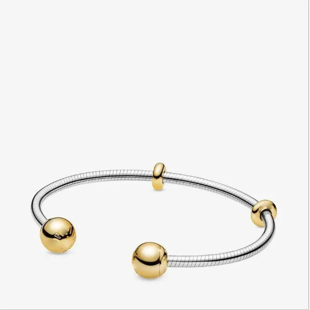 Classic Open Sterling Silver Stacking Bangle - Gold, Rose Gold Plated Bracelet with Sphere End Closure Bauble Wicked Tender