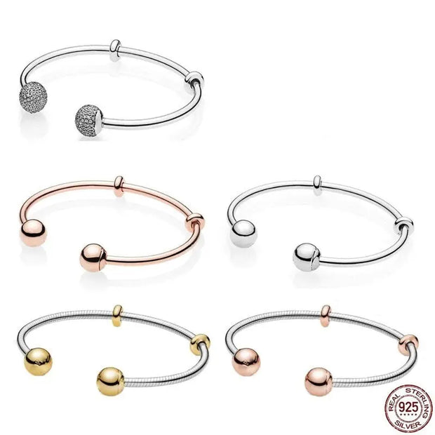 Classic Open Sterling Silver Stacking Bangle - Gold, Rose Gold Plated Bracelet with Sphere End Closure Bauble Wicked Tender