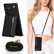 Crossbody Lanyard Samsung Phone Case with Zipper Wallet - Solid Color with Cardholder and Strap, Chic Samsung Phone Case for Women for Samsung Galaxy S9, S10, S20, S21, S22, S23, Plus, Ultra, FE Wicked Tender