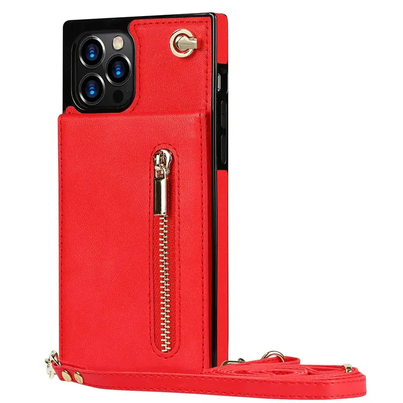 Crossbody Lanyard iPhone Case with Zipper Wallet - Solid Color with  Cardholder and Strap, Chic iPhone Case for Women