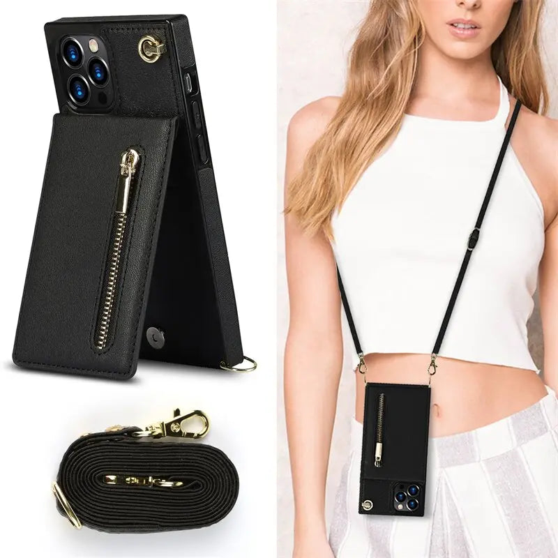 Source Wallet Lanyard Cross Body Crossbody Leather Phone Case With