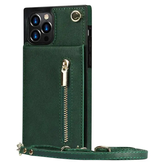 Crossbody Lanyard iPhone Case with Zipper Wallet - Solid Color Leather iPhone Case with Cardholder and Strap, Chic iPhone Case for Women for iPhone 11, 12, 13, 14, Pro, Pro Max, Mini, XS, XR, SE Wicked Tender
